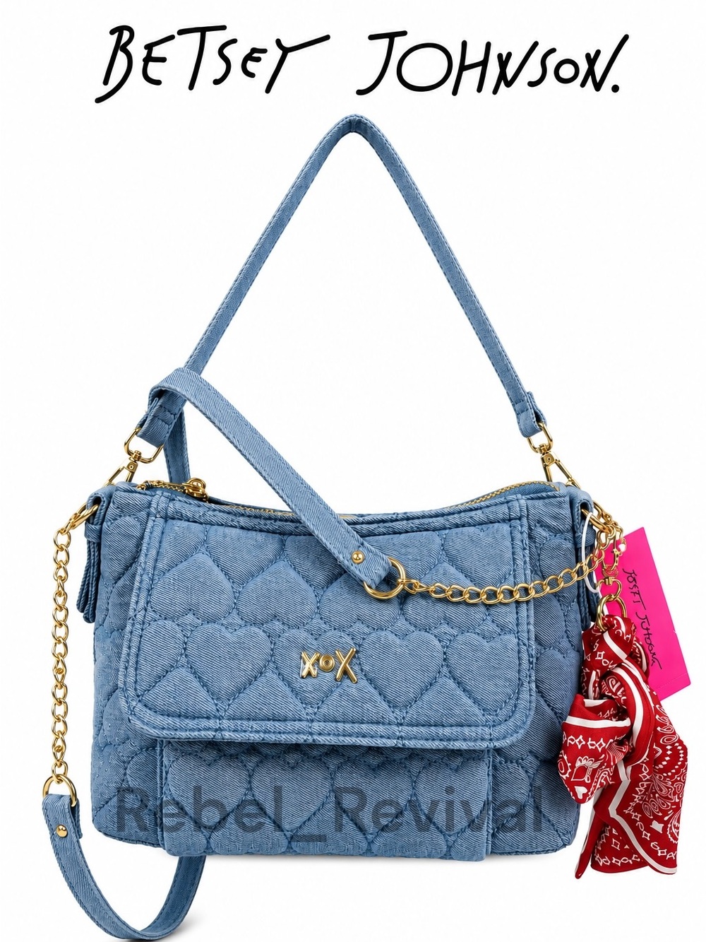 Betsey Johnson Heart Quilted Denim Convertible Shoulder CrossbodyNWT Retail $108